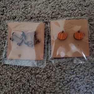Handmade Wooden Stud Dog and Pumpkin earrings